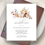 BUDGET 90th Birthday Pumpkin Fall Flowers Invite<br><div class="desc">Modern and elegant white pumpkin and fall flowers floral design. The soft watercolor palette is a sophisticated blend of soft pink and dark rich golden yellow and brown. The fall leaves surround the white pumpkin for a special autumn display. Perfect for your fall birthday party.</div>