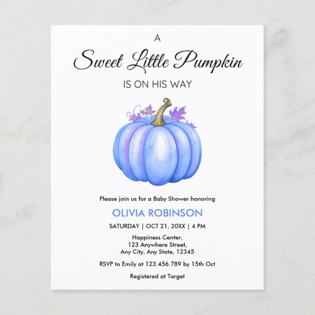 Budget A Little Pumpkin Boy Baby Shower Invite  Flyer (Front)