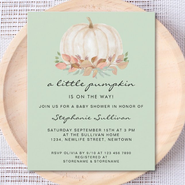 Budget A Little Pumpkin Green Baby Shower Invite (Creator Uploaded)