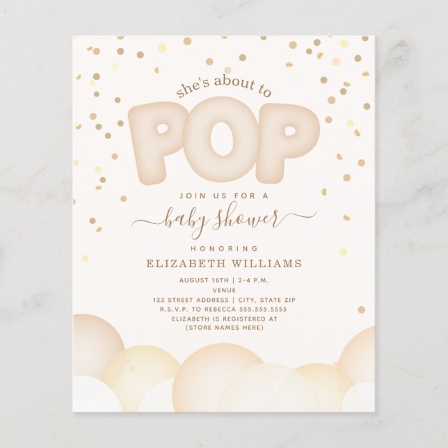 Budget About To Pop Baby Shower Invitation (Front)