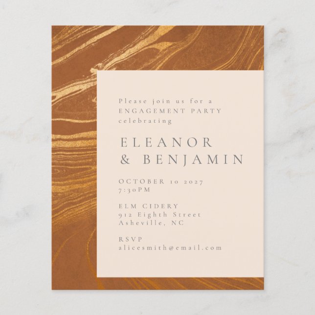 Budget Abstract Art Gold Engagement Party Invite (Front)