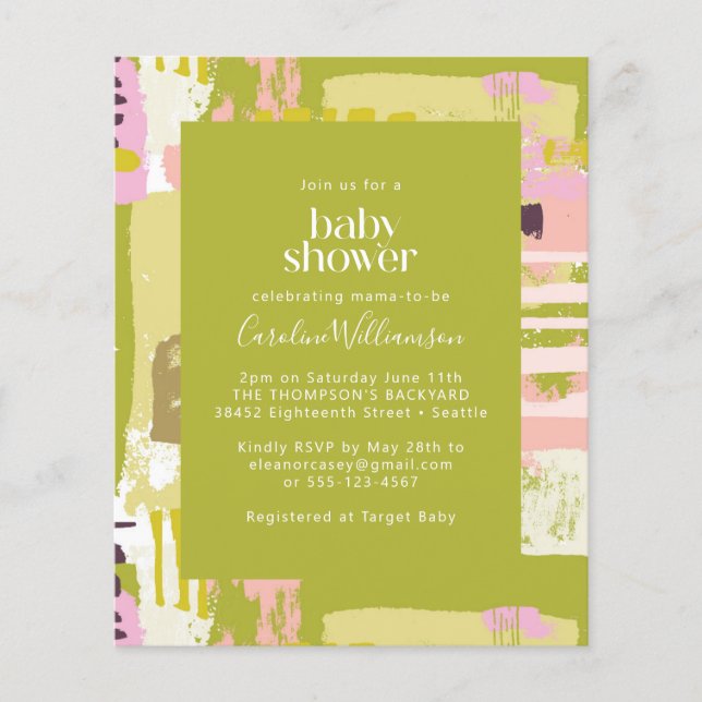 Budget Abstract Art Lime Green Cute Baby Shower (Front)