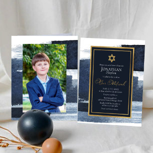 Budget Abstract Blue Gilded Photo Bar Mitzvah