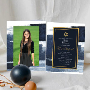 Budget Abstract Blue Gilded Photo Bat Mitzvah