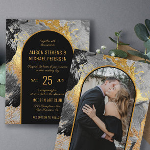 Budget abstract chic gold PHOTO wedding Invitation
