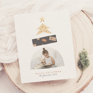 Budget Abstract Christmas Tree Photo Holiday Card