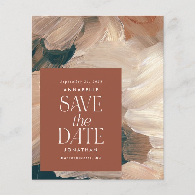 budget Abstract painted terracotta save the date Flyer (Front)