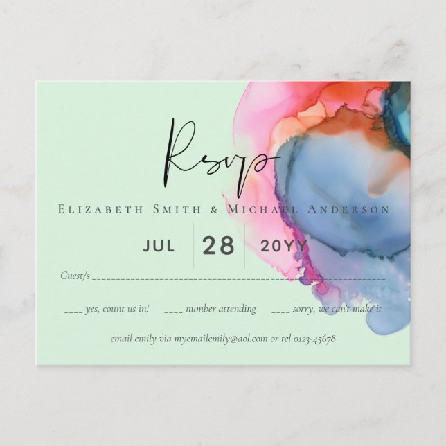 BUDGET abstract Rainbow Watercolor Wedding Postcard (Front)