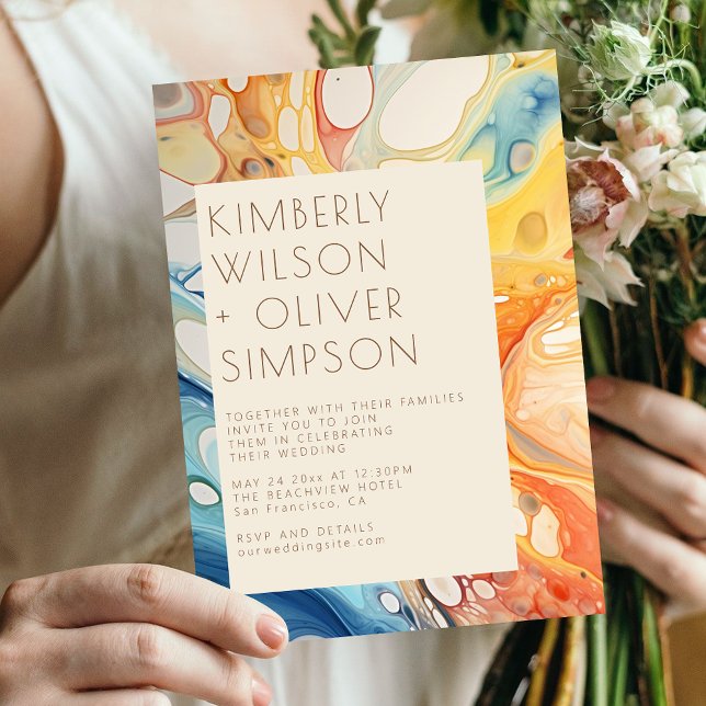 Budget Abstract Sea Waves Beach Wedding Invitation (Creator Uploaded)