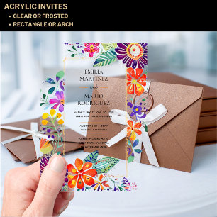 BUDGET Acrylic Clear Fiesta Floral Wedding Acrylic Invitations