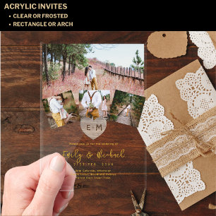 BUDGET Acrylic Clear Photo Collage Wedding Rustic Acrylic Invitations