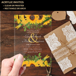 BUDGET Acrylic Clear Wedding Invite Sunflowers Acrylic Invitations