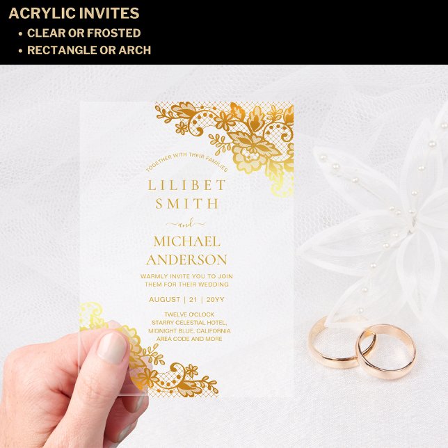 BUDGET Acrylic Wedding Gold Lace Filigree Elegant  Invitations (Creator Uploaded)