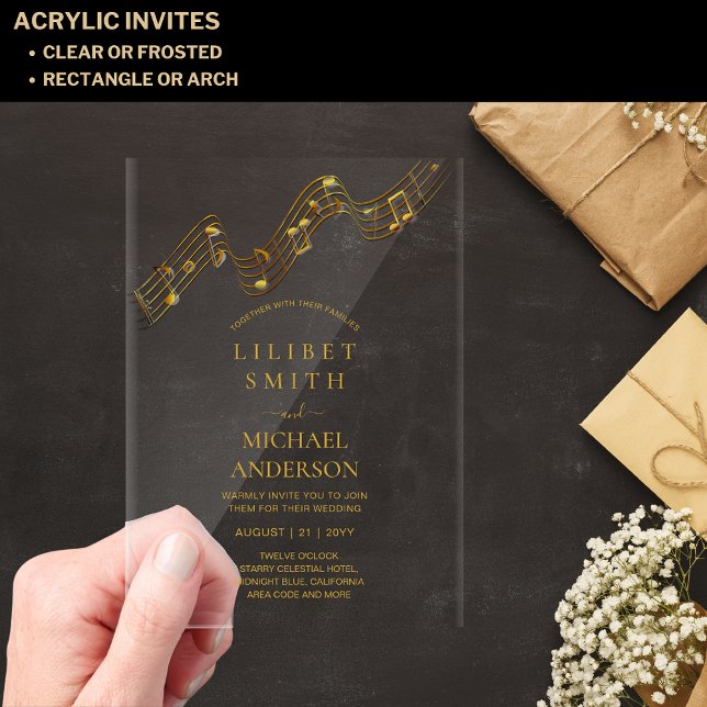 BUDGET Acrylic Wedding MUSIC NOTES Gold Text Acrylic Invitations (Creator Uploaded)