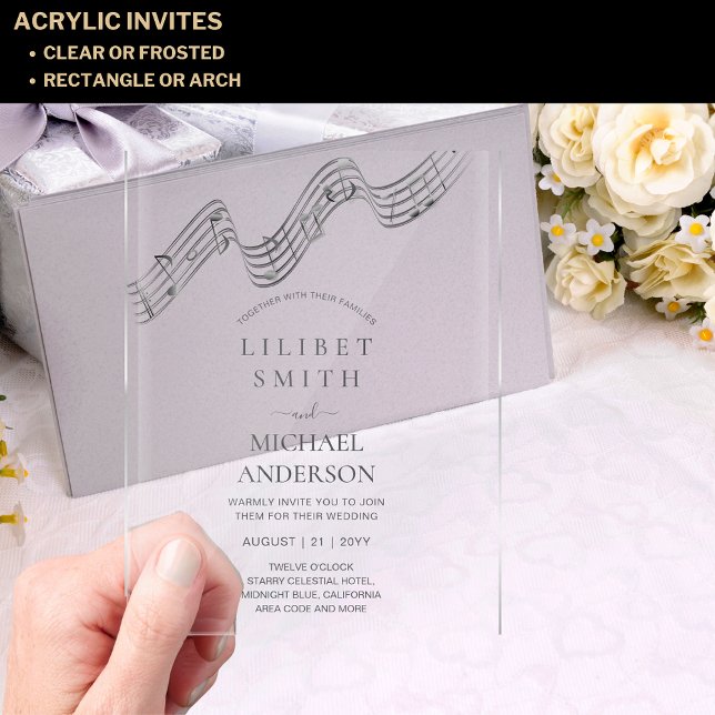 BUDGET Acrylic Wedding MUSIC NOTES Silver Grey Acrylic Invitations (Creator Uploaded)