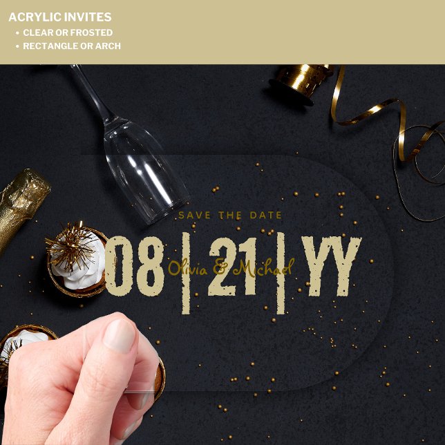 BUDGET Acrylic Wedding Save Date Minimalist Gold Invitations (Creator Uploaded)