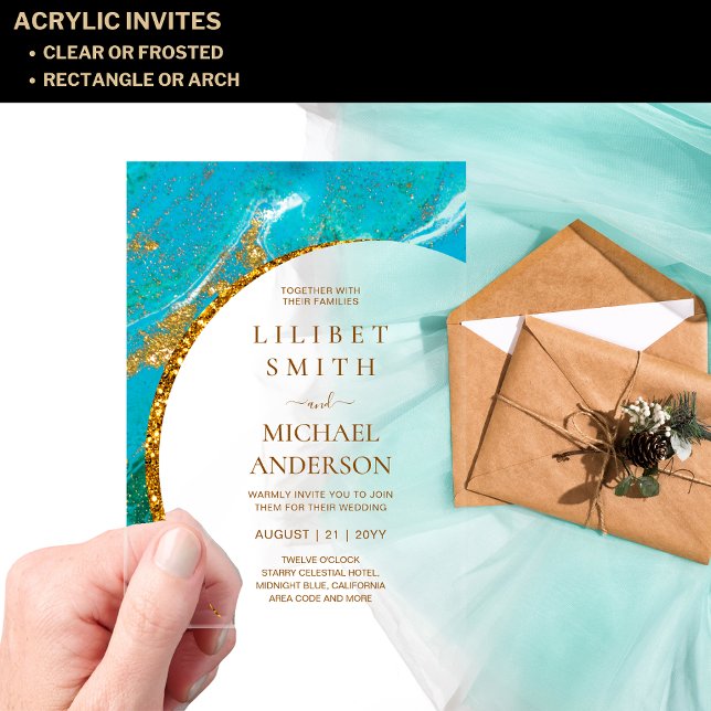 BUDGET Acrylic Wedding Turquoise Gold Teal Agate Invitations (Creator Uploaded)