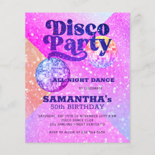 Budget adult birthday disco party paper invitation