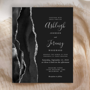 Budget Agate Black Silver Dark Wedding Invitation