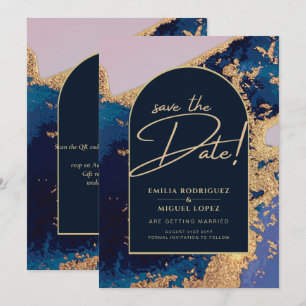 Budget Agate Blue Gold Wedding Save the Dates Invitation