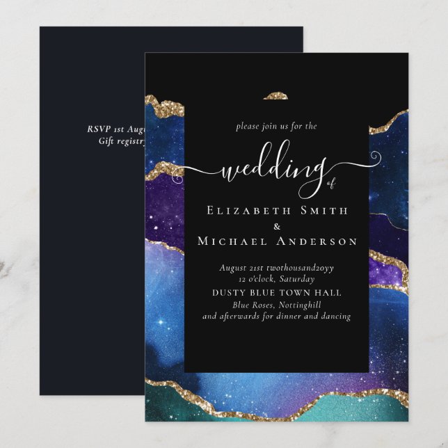 BUDGET  AGATE Blue Purple Gold Wedding Budget (Front/Back)