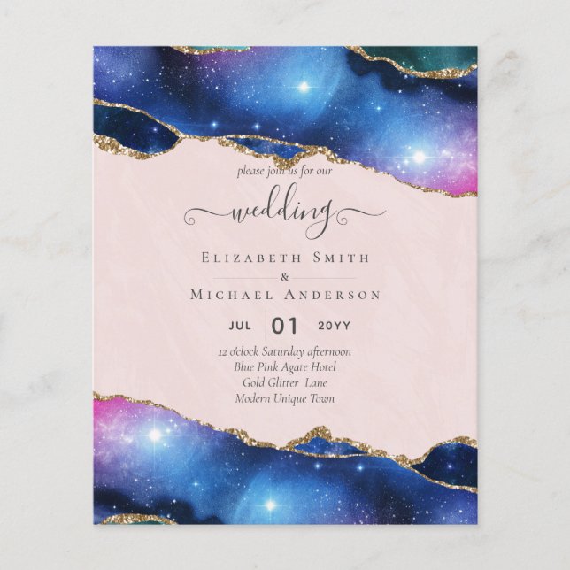 BUDGET AGATE Blue Purple Pink Gold Wedding INVITE Flyer (Front)