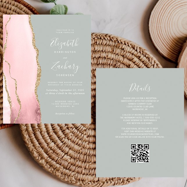 Budget Agate Blush Sage Green QR Code Wedding (Creator Uploaded)