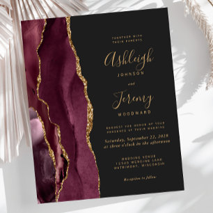 Budget Agate Burgundy Gold Dark Wedding Invitation