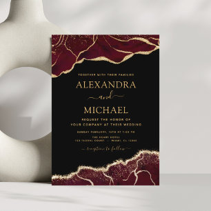 Budget Agate Burgundy Gold Wedding Invitation
