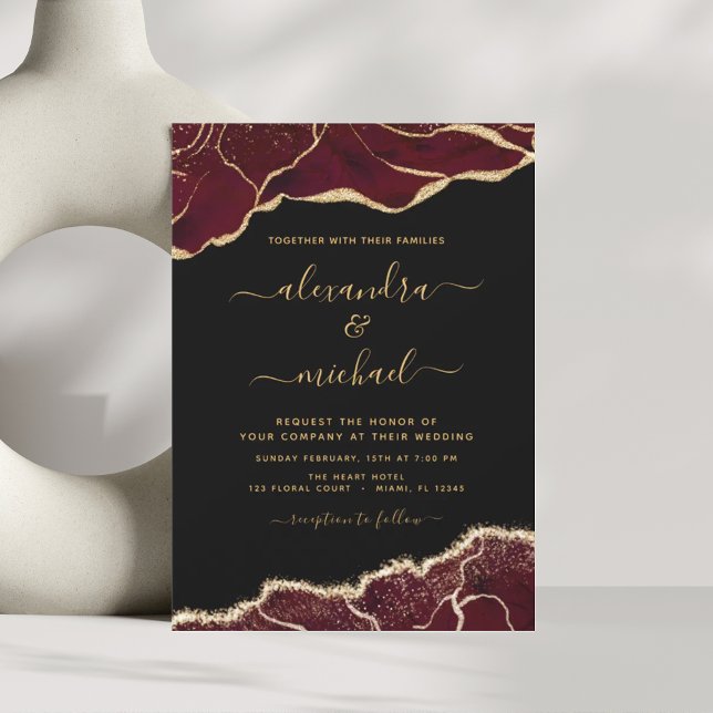 Budget Agate Burgundy Gold Wedding Invitation (Creator Uploaded)