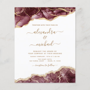 Budget Agate Burgundy Gold Wedding Invitation Flyer
