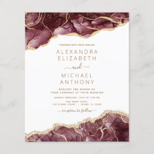 Budget Agate Burgundy Gold Wedding Invitation Flyer