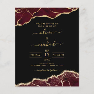 Budget Agate Burgundy Gold Wedding Invitation Flyer