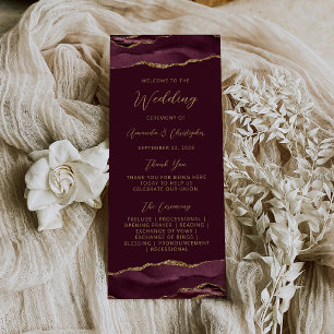 Budget Agate Burgundy Gold Wedding Program Rack Card