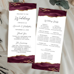 Budget Agate Burgundy Gold Wedding Program Rack Card