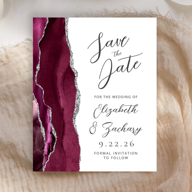 Budget Agate Burgundy Silver Script Save the Date (Creator Uploaded)