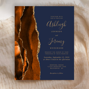 Budget Agate Burnt Orange Blue Wedding Invitation