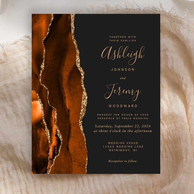 Budget Agate Burnt Orange Dark Wedding Invitation (Creator Uploaded)