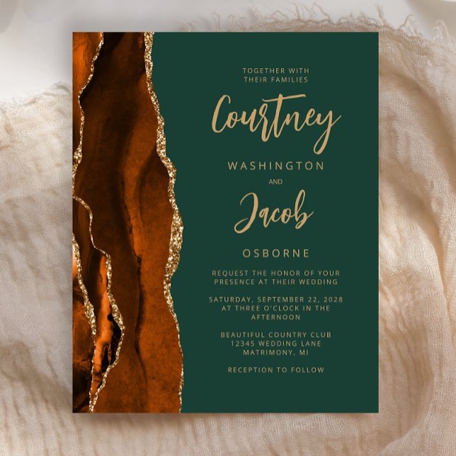 Budget Agate Burnt Orange Green Wedding Invite (Creator Uploaded)