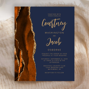 Budget Agate Burnt Orange Navy Blue Wedding Invite
