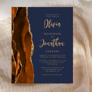Budget Agate Burnt Orange Navy Blue Wedding Invite