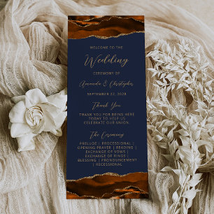 Budget Agate Burnt Orange Navy Wedding Program Rack Card