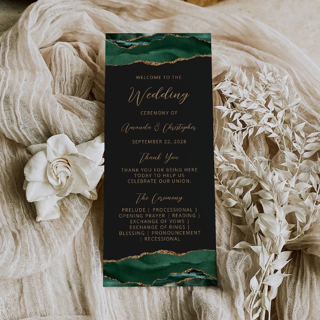 Budget Agate Emerald Green Dark Wedding Program Rack Card (Creator Uploaded)