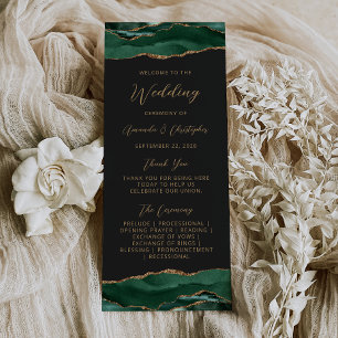 Budget Agate Emerald Green Dark Wedding Program Rack Card