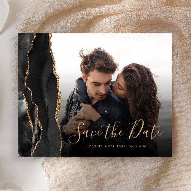 Budget Agate Geode Black Gold Photo Save the Date (Creator Uploaded)