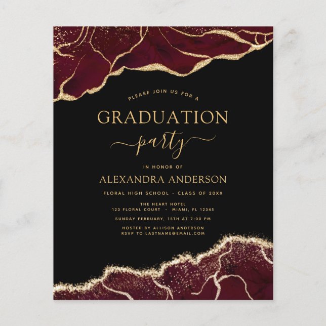 Budget Agate Graduation 2023 Burgundy Gold Flyer (Front)
