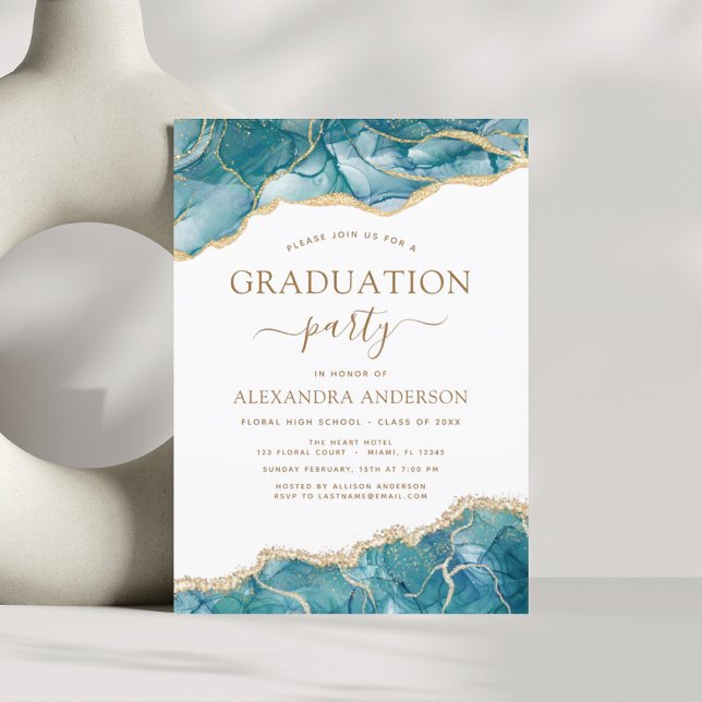 Budget Agate Graduation 2023 Teal Gold Invitation (Creator Uploaded)
