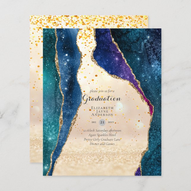 BUDGET Agate GRADUATION Party Invites Glitter Glam (Front/Back)