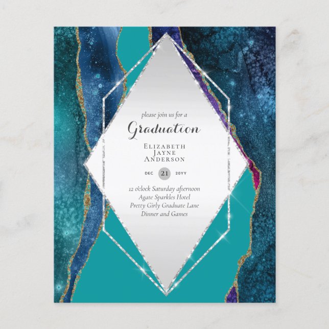 BUDGET Agate GRADUATION Party Invites Glitter Glam Flyer (Front)