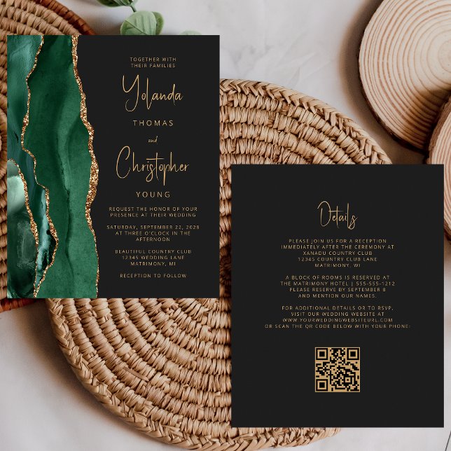 Budget Agate Green Gold Dark QR Code Wedding (Creator Uploaded)